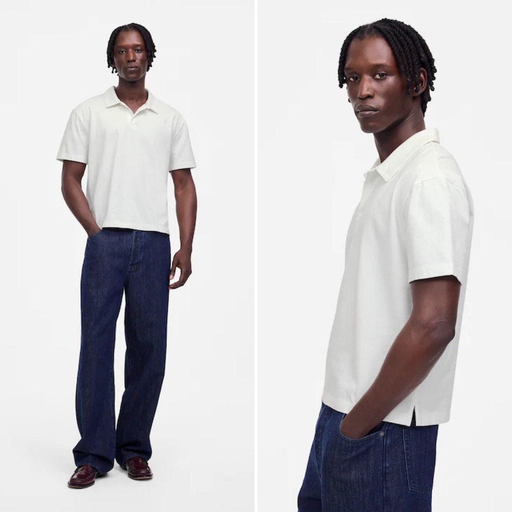 Madewell Men's Vintage Polo XL White Short Sleeve Cotton Shirt Hidden Placket - Picture 11 of 11